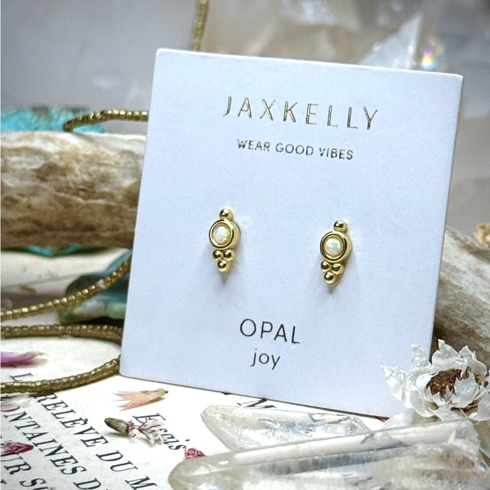 Jax Kelly Australian Opal 18k Gold on Sterling Silver Minimalist Stud Earrings - Picture 3 of 7